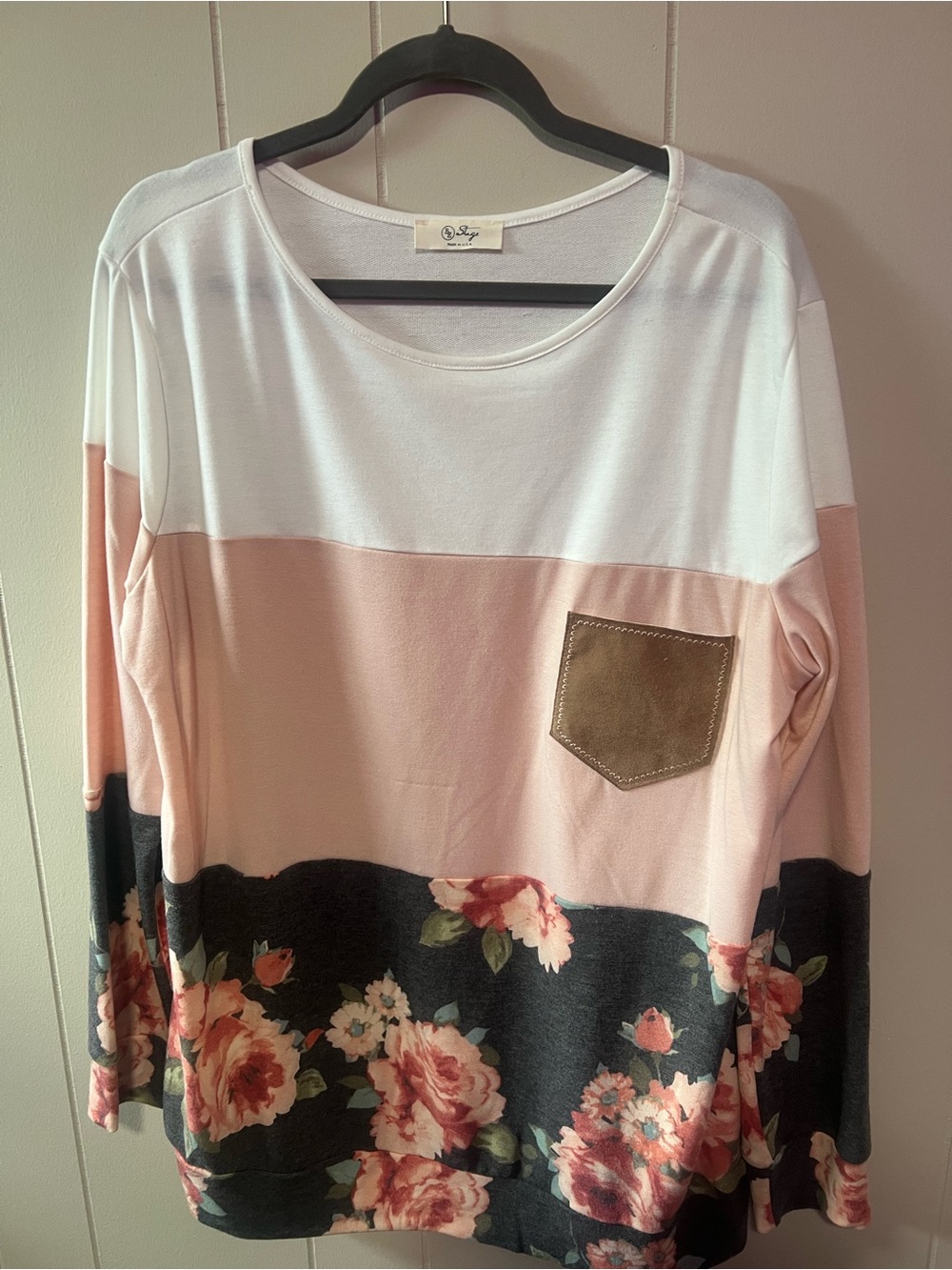 Women’s Colorblock Floral Long-Sleeve Top - White, Blush & Black